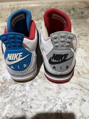 Jordan Men's Athletic Sneakers - White with Blue & Red Accents